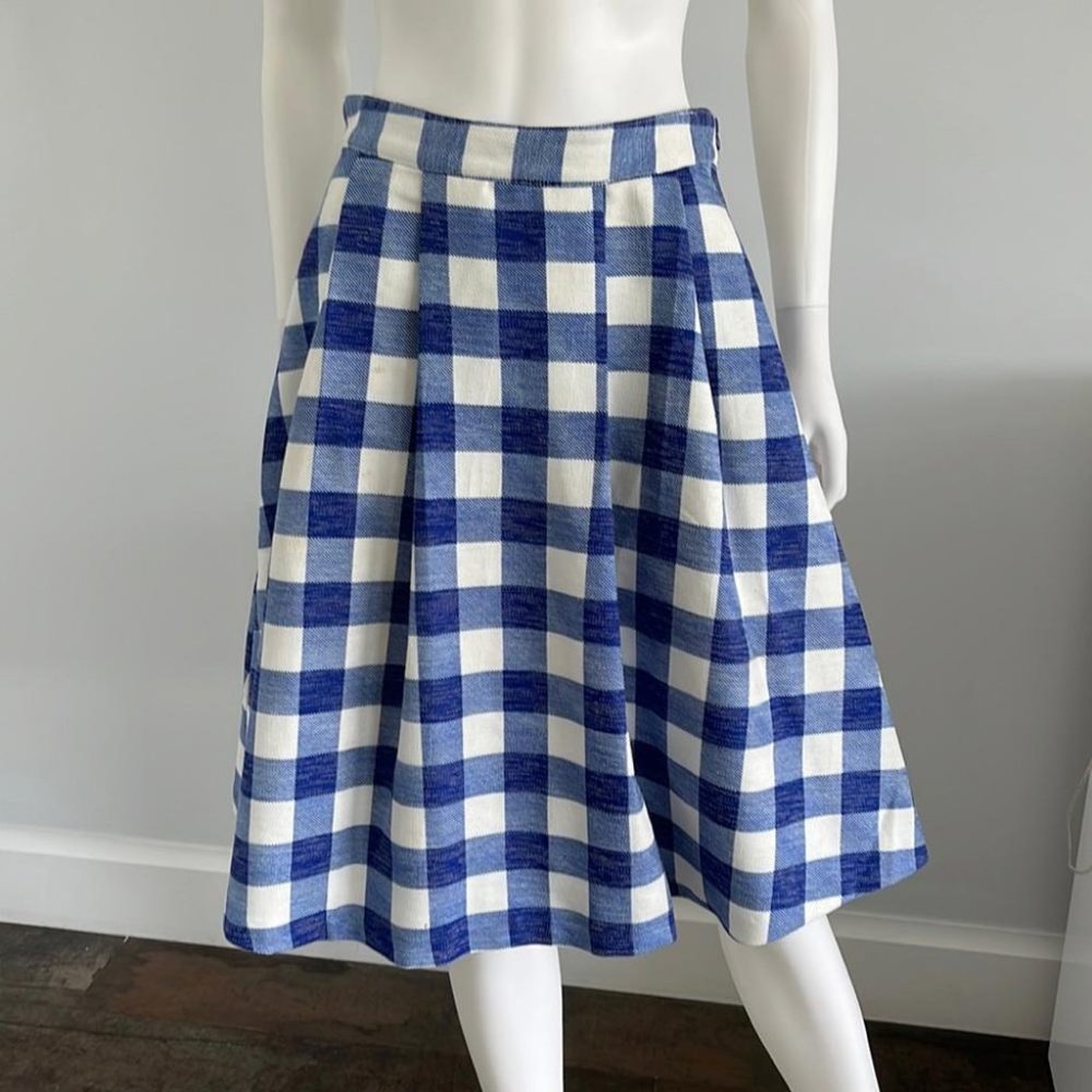 Jealous tomato blue gingham plaid pleated skirt
